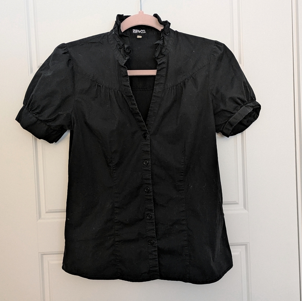 Puff Sleeve Black Button Up - Picture 2 of 3